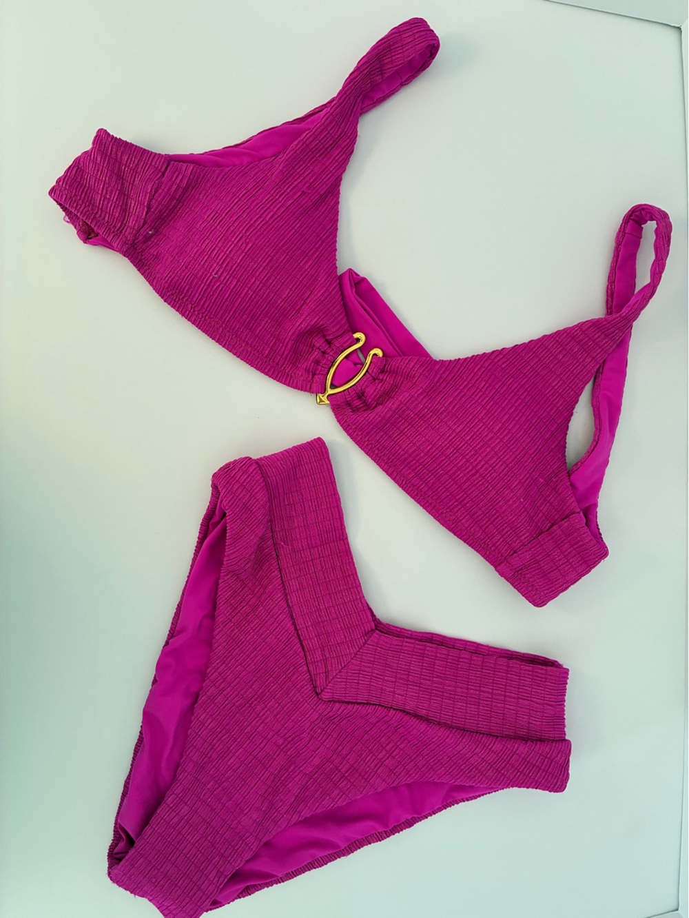 BECCA Bright Fuchsia Ribbed 2 piece swimsuit